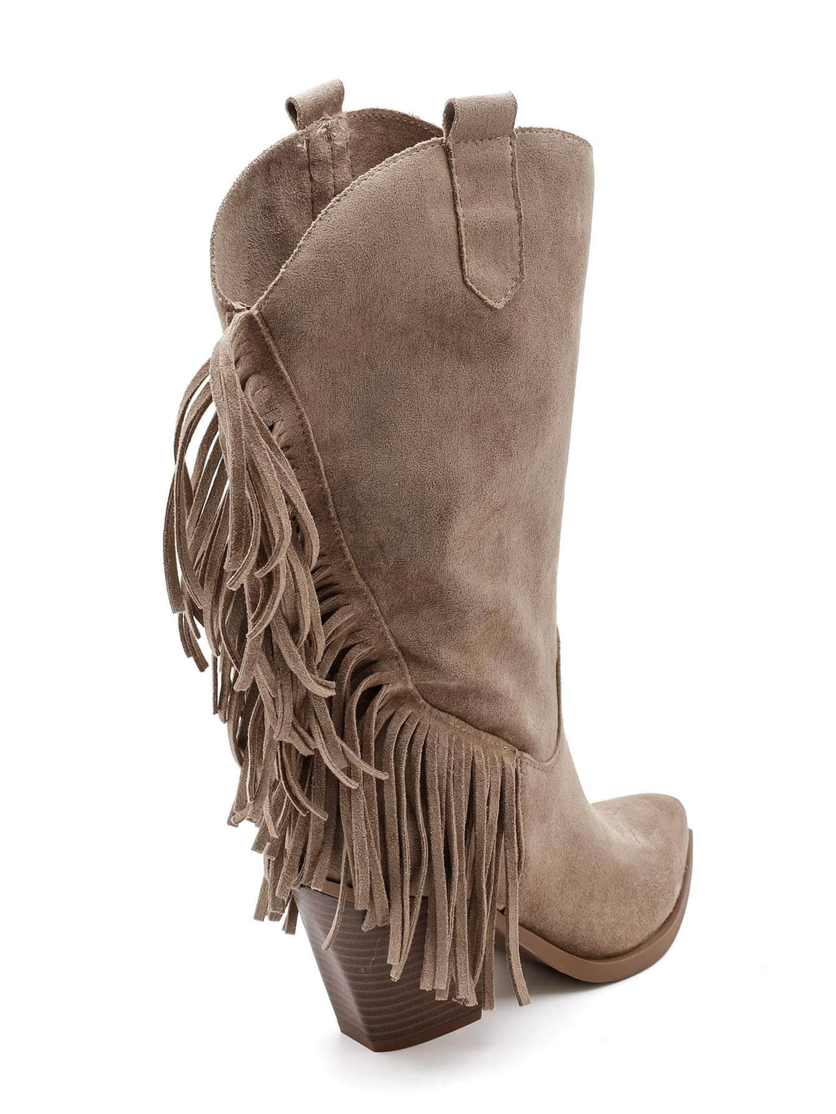 BOTTES SANTIAGS BEIGE TAUPE À FRANGES FEMME EFFET DAIM MISS