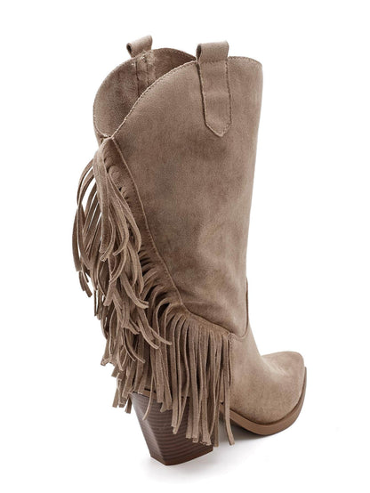 BOTTES SANTIAGS BEIGE TAUPE À FRANGES FEMME EFFET DAIM MISS