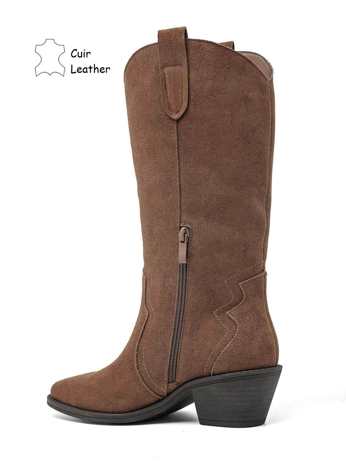BOTTES SANTIAGS BEIGE TAUPE FEMME EN CUIR SUÉDÉ MISS MADISSON