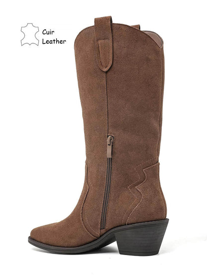 BOTTES SANTIAGS BEIGE TAUPE FEMME EN CUIR SUÉDÉ MISS MADISSON