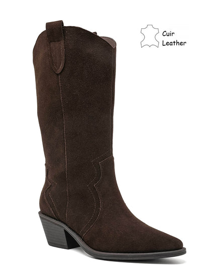 BOTTES SANTIAGS MARRON CHOCOLAT FEMME CUIR SUÉDÉ | MISS MADISSON