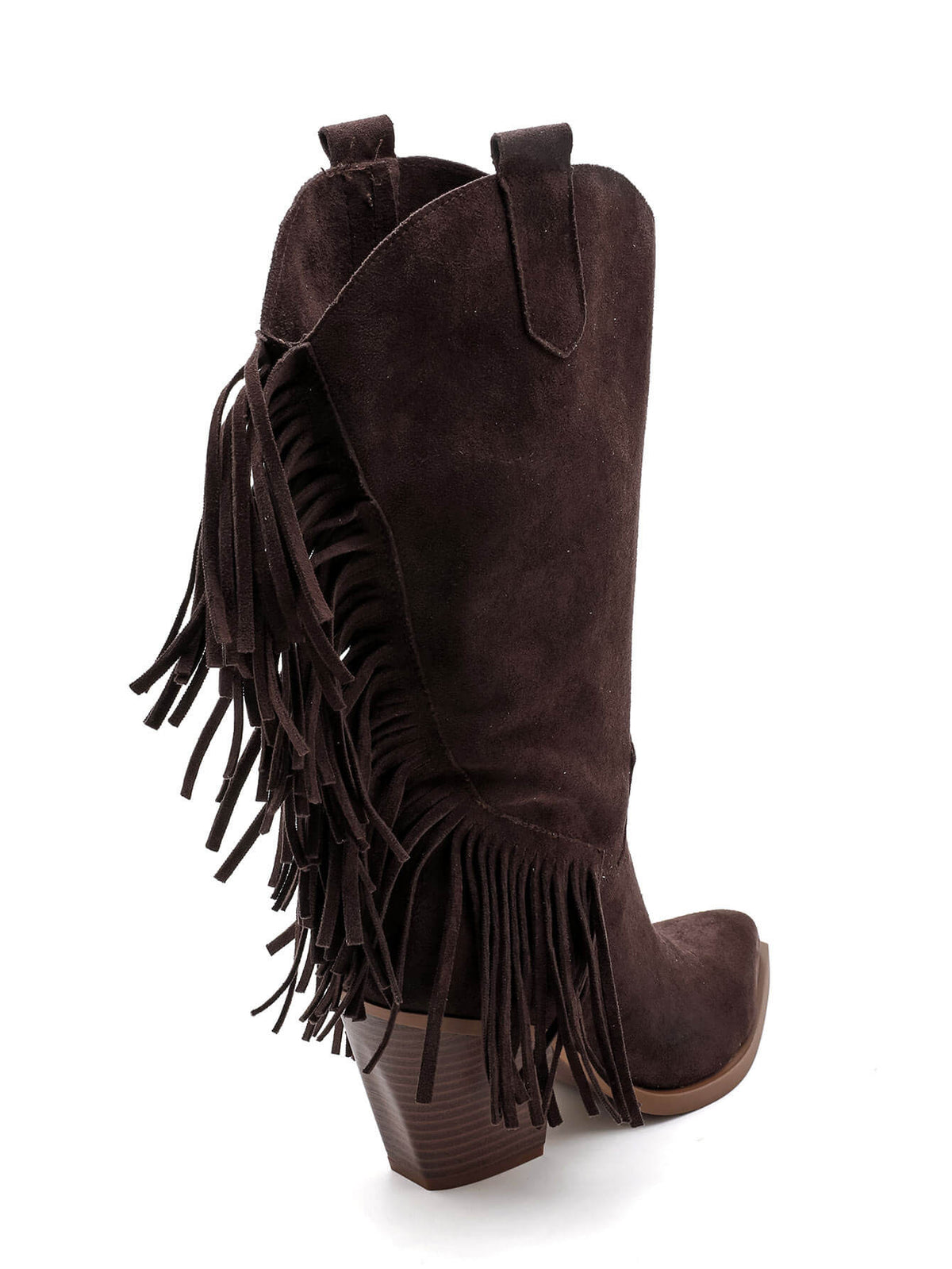 BOTTES SANTIAGS MARRON CHOCOLAT À FRANGES FEMME EFFET DAIM | MISS CASSANDRE
