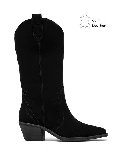 BOTTES SANTIAGS NOIRES EN CUIR SUÉDÉ MISS MADISSON