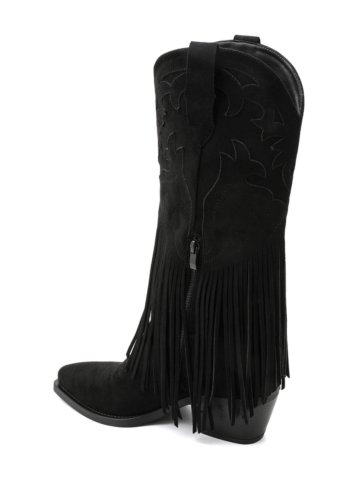 BOTTES SANTIAGS NOIRES BRODÉES À FRANGES FEMME EFFET DAIM MISS MOLLY