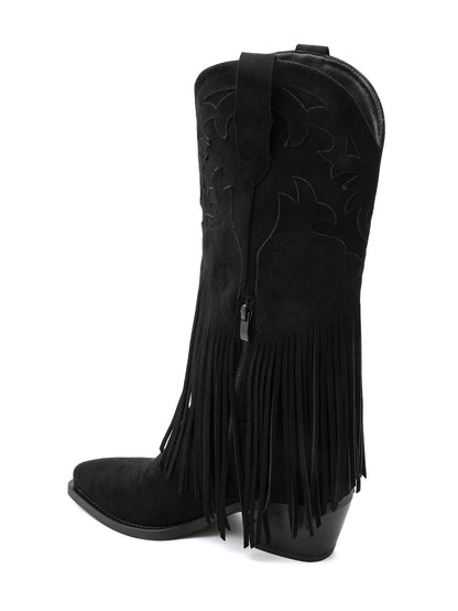 BOTTES SANTIAGS NOIRES BRODÉES À FRANGES FEMME EFFET DAIM MISS MOLLY