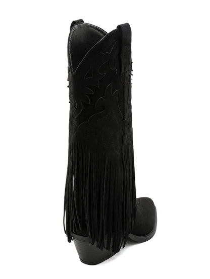 BOTTES SANTIAGS NOIRES BRODÉES À FRANGES FEMME EFFET DAIM MISS MOLLY