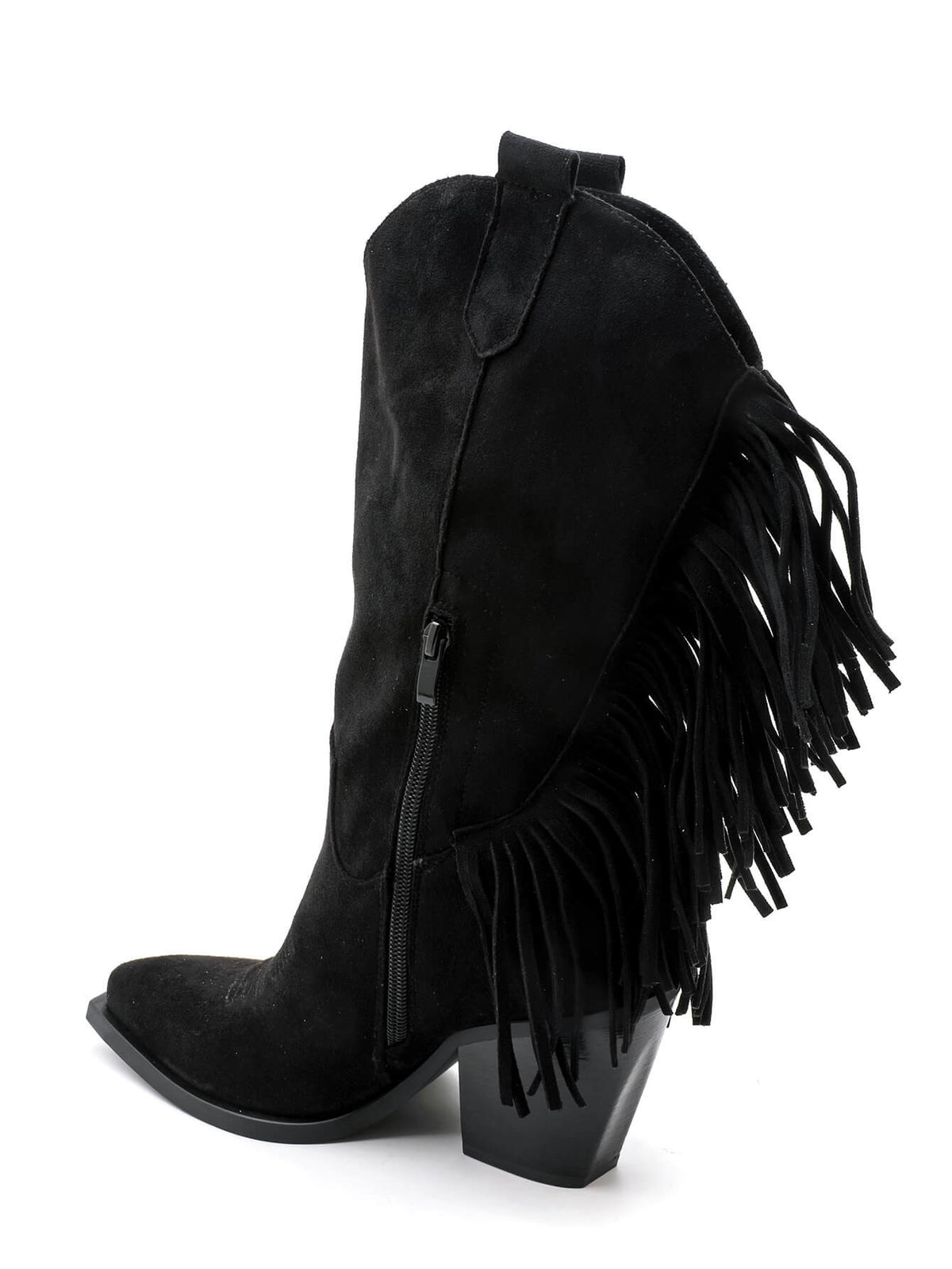 BOTTES SANTIAGS NOIRES À FRANGES FEMME EFFET DAIM MISS CASSANDRE