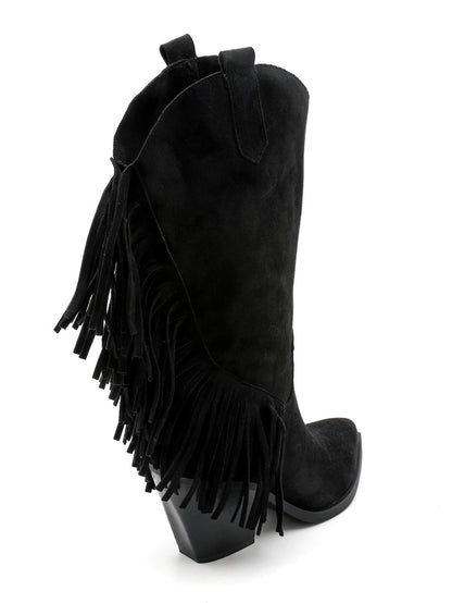 BOTTES SANTIAGS NOIRES À FRANGES FEMME EFFET DAIM MISS CASSANDRE