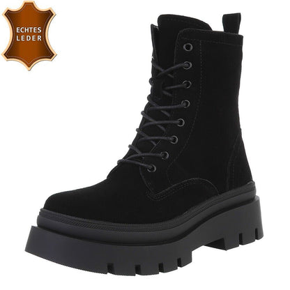 BOTTINES À LACETS NOIRES EN CUIR VÉRITABLE – SEMELLE CRANTÉE PLATEFORME MISS VICKY