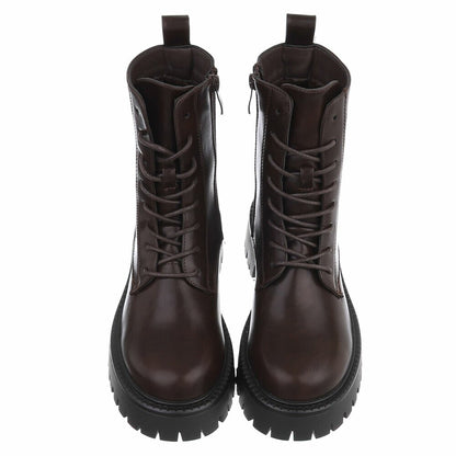 BOTTINES À LACETS MARRON – SIMILI CUIR PREMIUM SEMELLE CRANTÉE NOIRE MISS ALYA