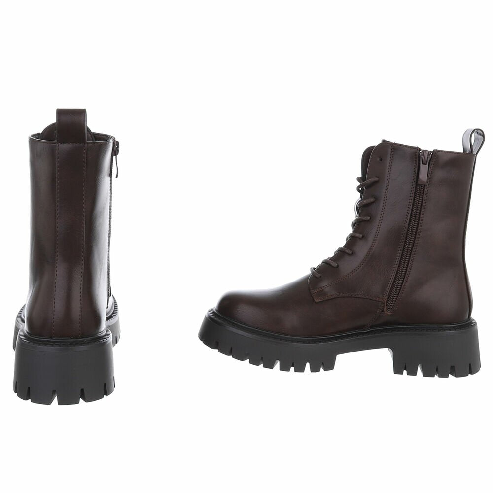 BOTTINES À LACETS MARRON – SIMILI CUIR PREMIUM SEMELLE CRANTÉE NOIRE MISS ALYA