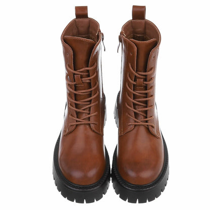 BOTTINES À LACETS CAMEL – SIMILI CUIR PREMIUM SEMELLE CRANTÉE NOIRE MISS ALYA