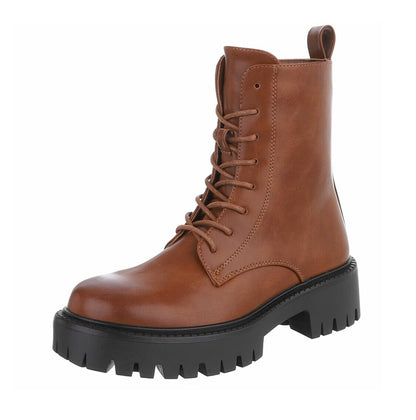 BOTTINES À LACETS CAMEL – SIMILI CUIR PREMIUM SEMELLE CRANTÉE NOIRE MISS ALYA