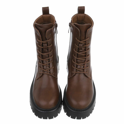 BOTTINES À LACETS KHAKI – SIMILI CUIR PREMIUM ZIP & SEMELLE CRANTÉE NOIRE MISS ALYA