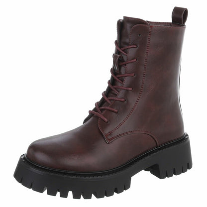 BOTTINES À LACETS BORDEAUX – SIMILI CUIR PREMIUM ZIP & SEMELLE CRANTÉE NOIRE MISS ALYA