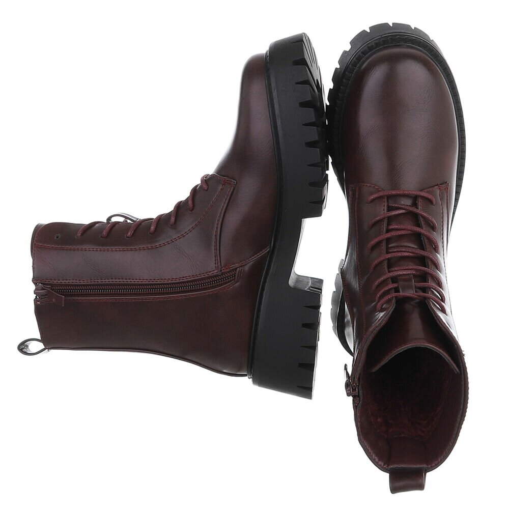 BOTTINES À LACETS BORDEAUX – SIMILI CUIR PREMIUM ZIP & SEMELLE CRANTÉE NOIRE MISS ALYA