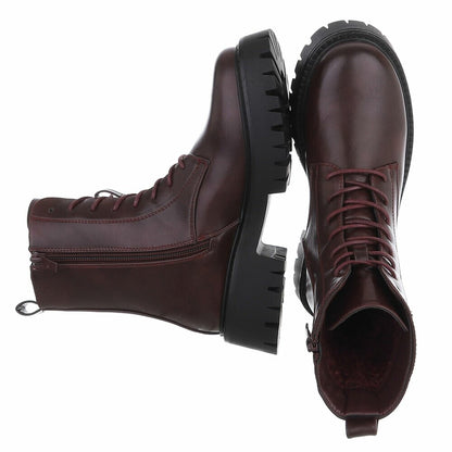 BOTTINES À LACETS BORDEAUX – SIMILI CUIR PREMIUM ZIP & SEMELLE CRANTÉE NOIRE MISS ALYA