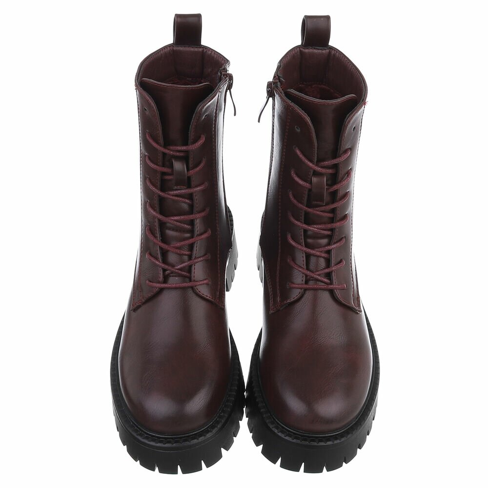 BOTTINES À LACETS BORDEAUX – SIMILI CUIR PREMIUM ZIP & SEMELLE CRANTÉE NOIRE MISS ALYA