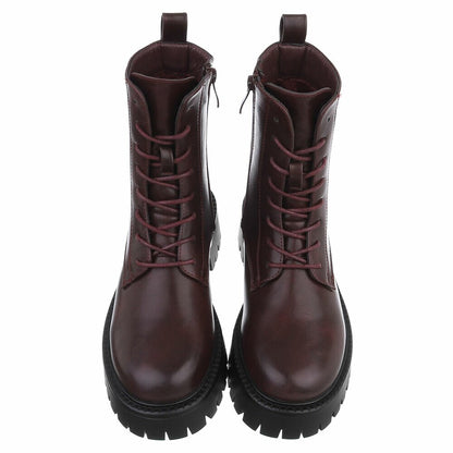 BOTTINES À LACETS BORDEAUX – SIMILI CUIR PREMIUM ZIP & SEMELLE CRANTÉE NOIRE MISS ALYA