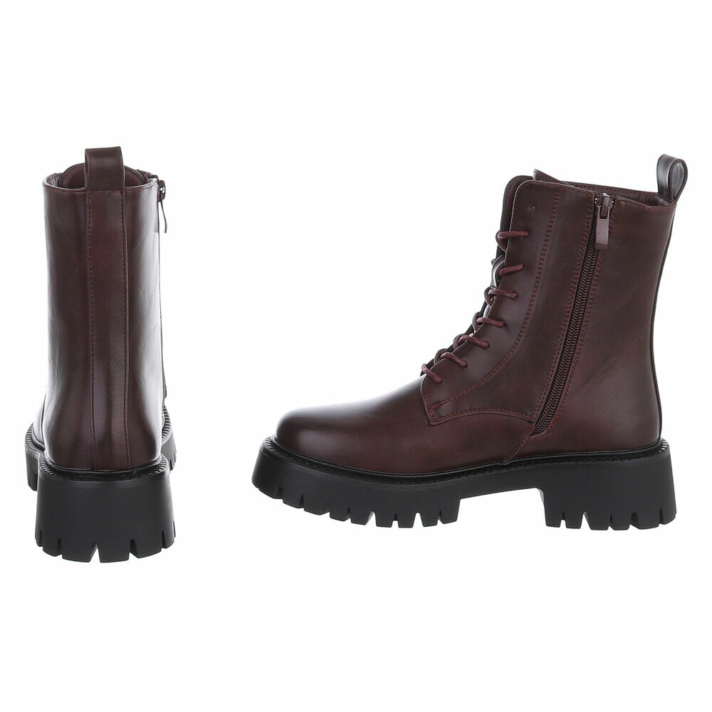 BOTTINES À LACETS BORDEAUX – SIMILI CUIR PREMIUM ZIP & SEMELLE CRANTÉE NOIRE MISS ALYA