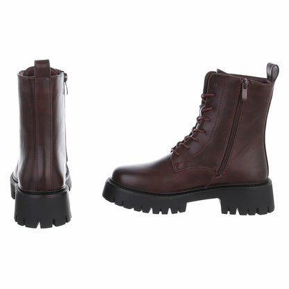 BOTTINES À LACETS BORDEAUX – SIMILI CUIR PREMIUM ZIP & SEMELLE CRANTÉE NOIRE MISS ALYA