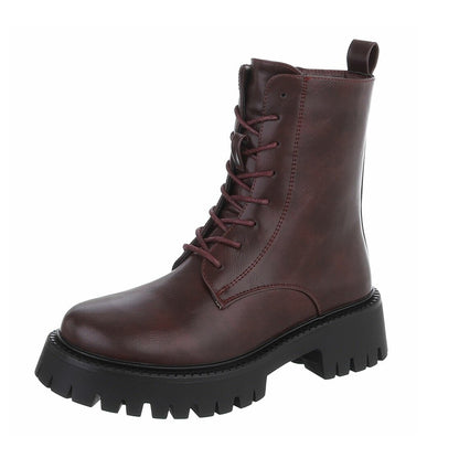 BOTTINES À LACETS BORDEAUX – SIMILI CUIR PREMIUM ZIP & SEMELLE CRANTÉE NOIRE MISS ALYA