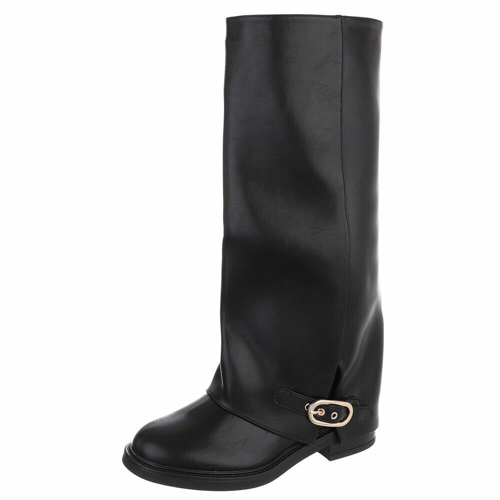 BOTTES HAUTES NOIRES ASPECT CUIR – EFFET GUÊTRE & BOUCLE DORÉE MISS MARIAH