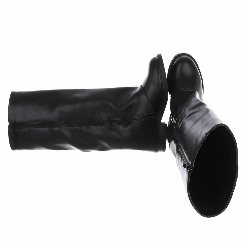 BOTTES HAUTES NOIRES ASPECT CUIR – EFFET GUÊTRE & BOUCLE DORÉE MISS MARIAH