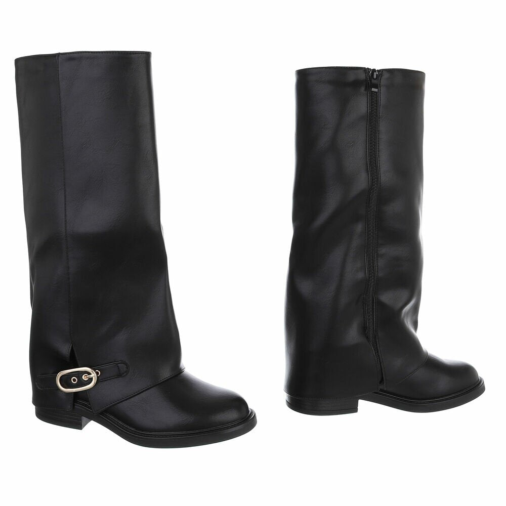 BOTTES HAUTES NOIRES ASPECT CUIR – EFFET GUÊTRE & BOUCLE DORÉE MISS MARIAH