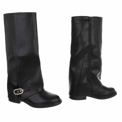BOTTES HAUTES NOIRES ASPECT CUIR – EFFET GUÊTRE & BOUCLE DORÉE MISS MARIAH