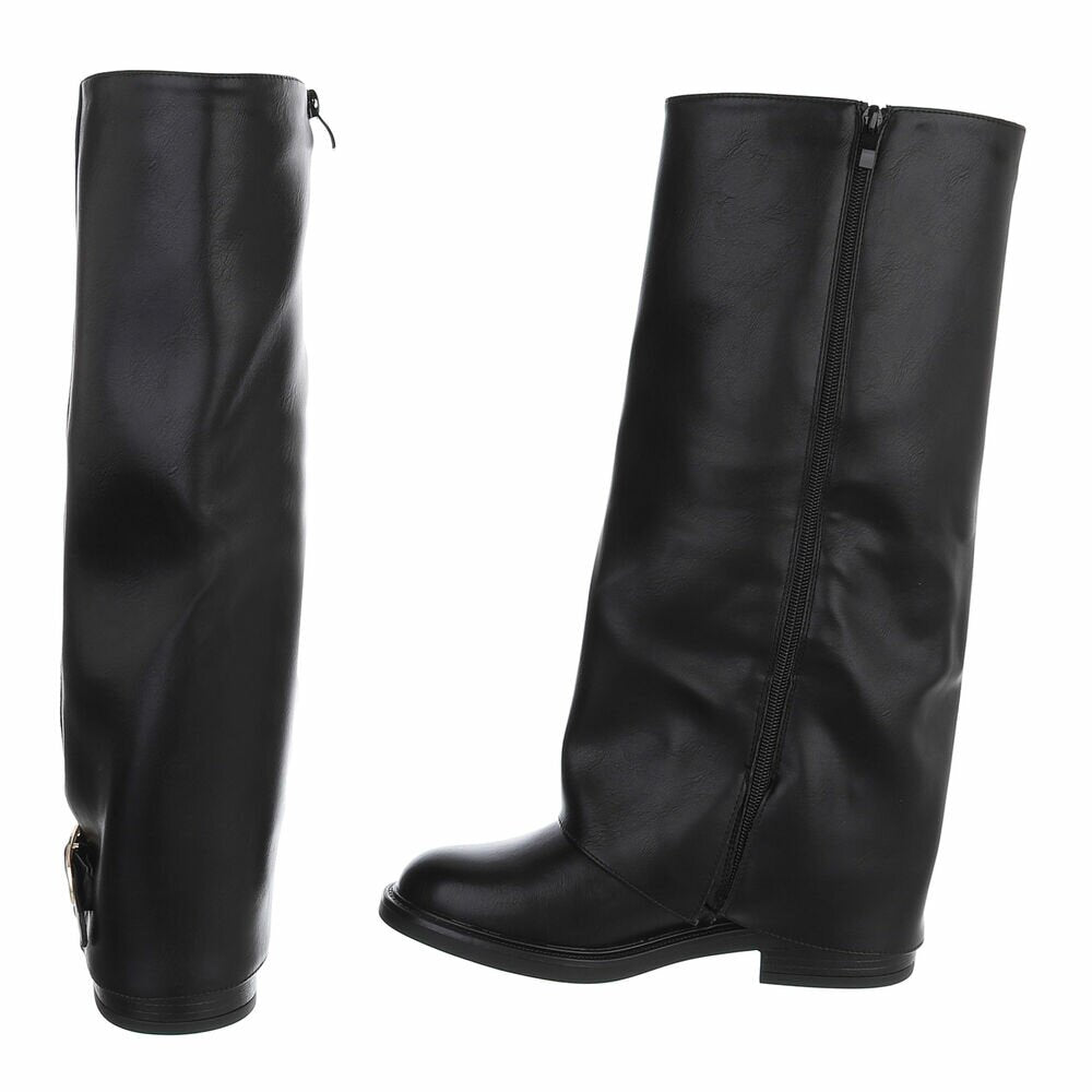 BOTTES HAUTES NOIRES ASPECT CUIR – EFFET GUÊTRE & BOUCLE DORÉE MISS MARIAH