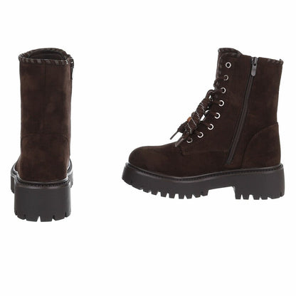 BOTTINES À LACETS MARRON ASPECT DAIM – PERLES DÉCORATIVES & SEMELLE CRANTÉE