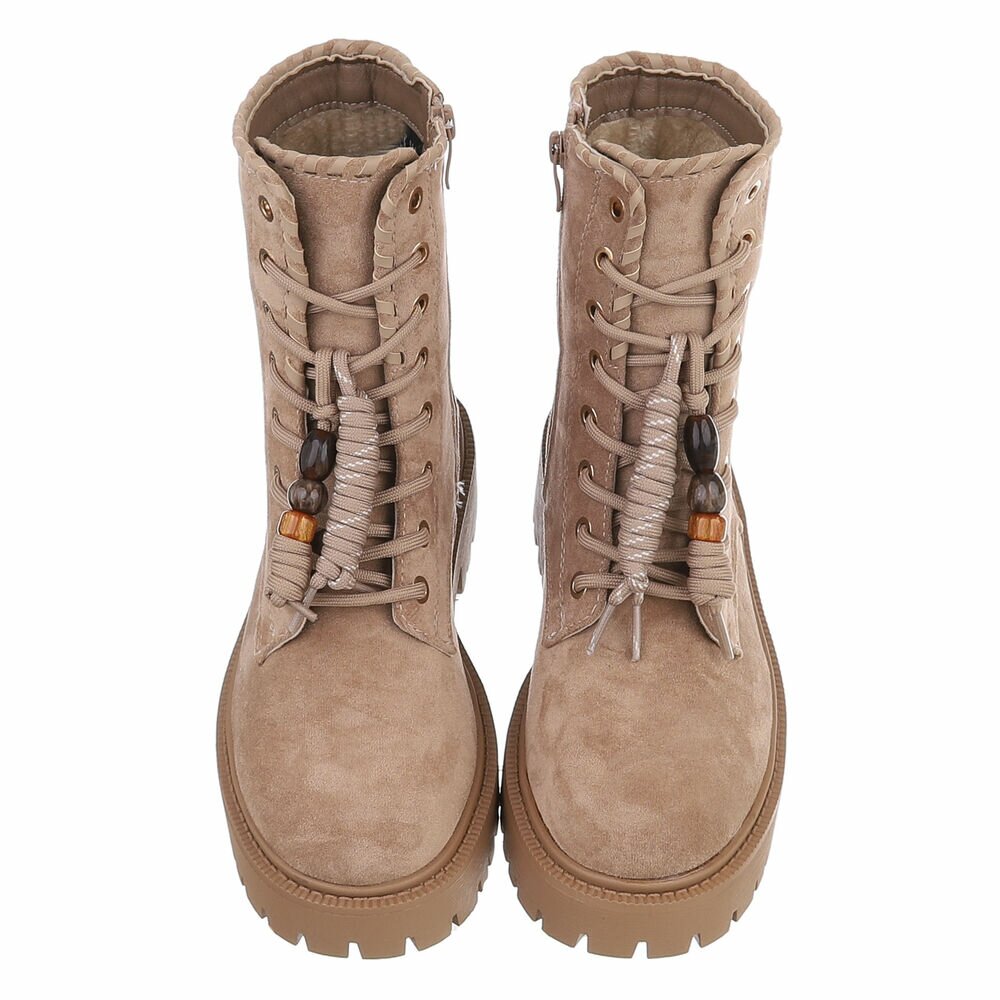 BOTTINES À LACETS BEIGE ASPECT DAIM – PERLES DÉCORATIVES & SEMELLE CRANTÉE MISS DAYANA