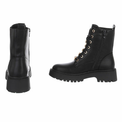 BOTTINES À LACETS NOIRES ASPECT CUIR – BIJOUX DORÉS & STRASS SUR LACETS MISS DEYON