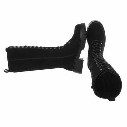 BOTTES HAUTES À LACETS NOIRES ASPECT DAIM – SEMELLE CRANTÉE