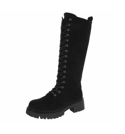 BOTTES HAUTES À LACETS NOIRES ASPECT DAIM – SEMELLE CRANTÉE