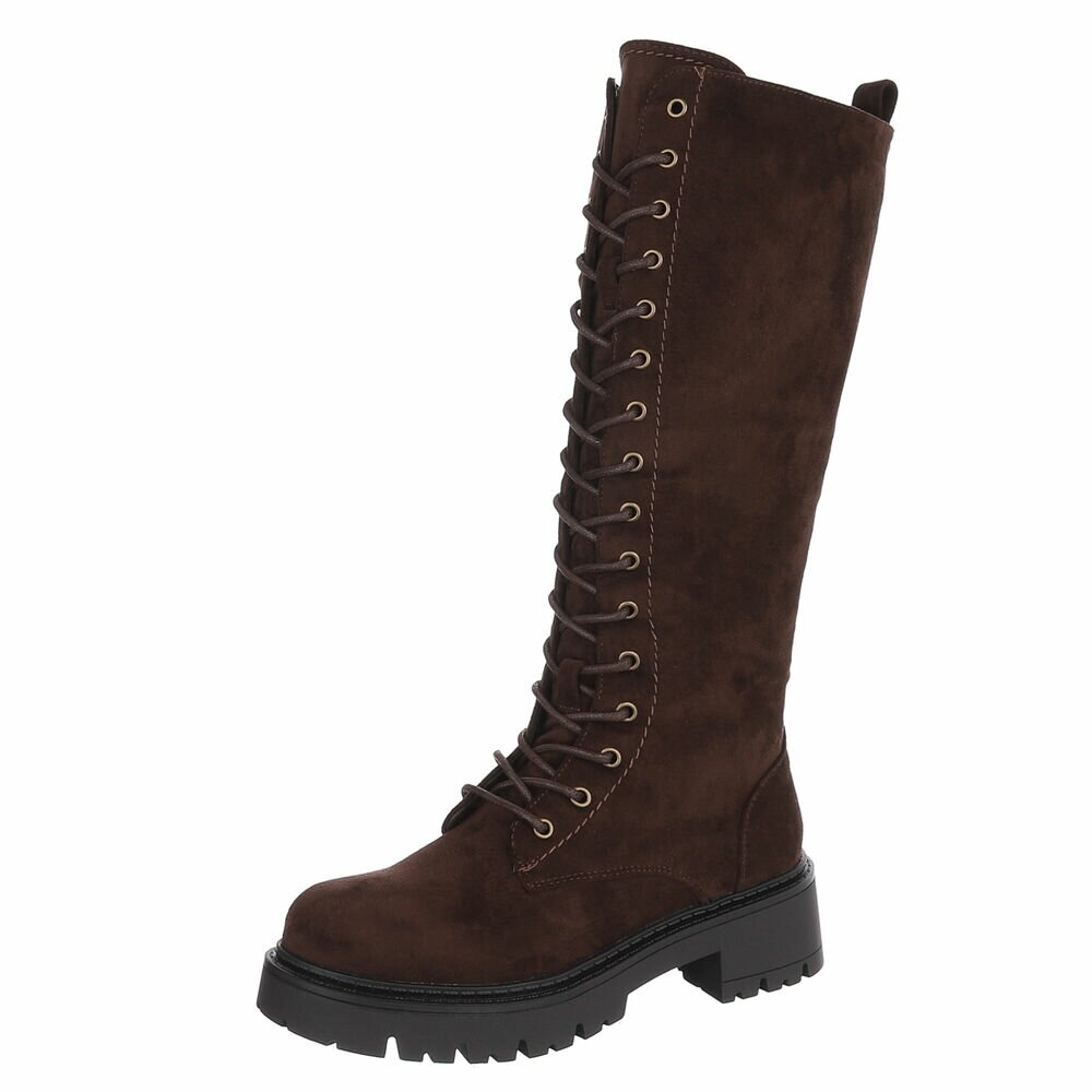 BOTTES HAUTES À LACETS MARRON ASPECT DAIM – ZIP INTÉRIEUR & SEMELLE CRANTÉE MISS ALICIA