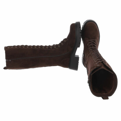 BOTTES HAUTES À LACETS MARRON ASPECT DAIM – ZIP INTÉRIEUR & SEMELLE CRANTÉE MISS ALICIA