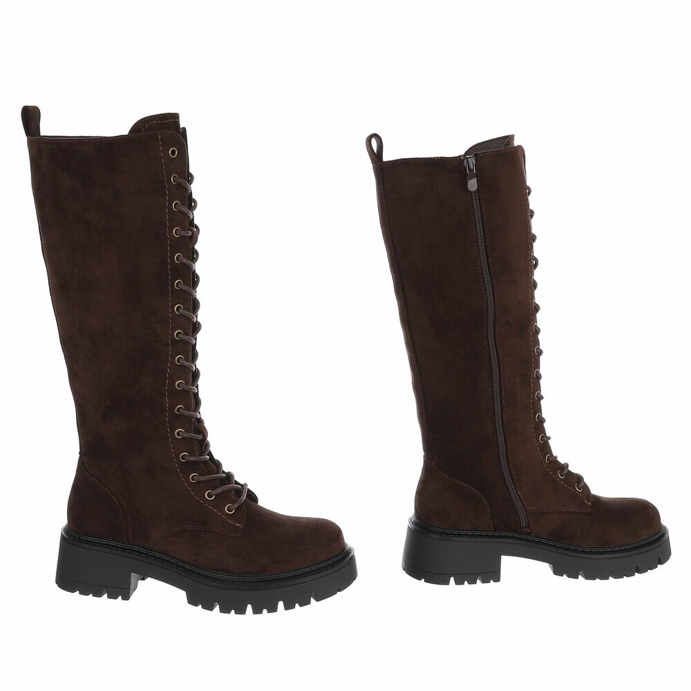 BOTTES HAUTES À LACETS MARRON ASPECT DAIM – ZIP INTÉRIEUR & SEMELLE CRANTÉE MISS ALICIA