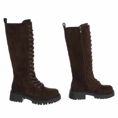 BOTTES HAUTES À LACETS MARRON ASPECT DAIM – ZIP INTÉRIEUR & SEMELLE CRANTÉE MISS ALICIA