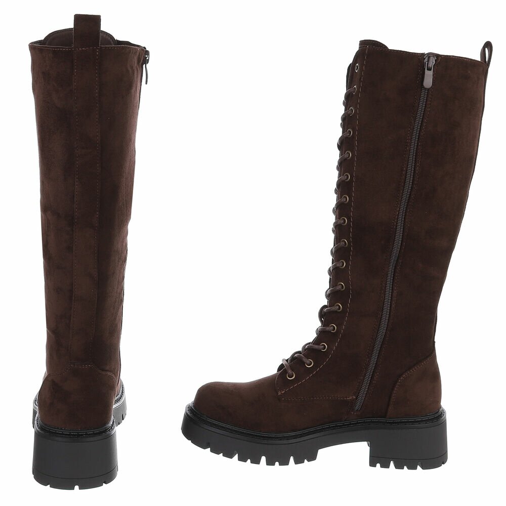 BOTTES HAUTES À LACETS MARRON ASPECT DAIM – ZIP INTÉRIEUR & SEMELLE CRANTÉE MISS ALICIA
