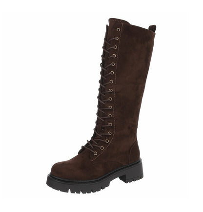 BOTTES HAUTES À LACETS MARRON ASPECT DAIM – ZIP INTÉRIEUR & SEMELLE CRANTÉE MISS ALICIA