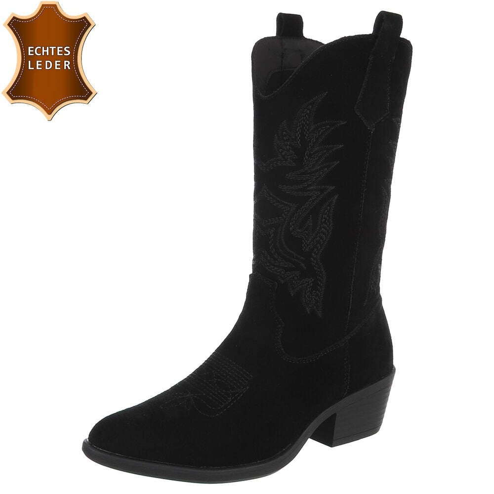 Chaussures femme bottes western coachella en daim veritable noir