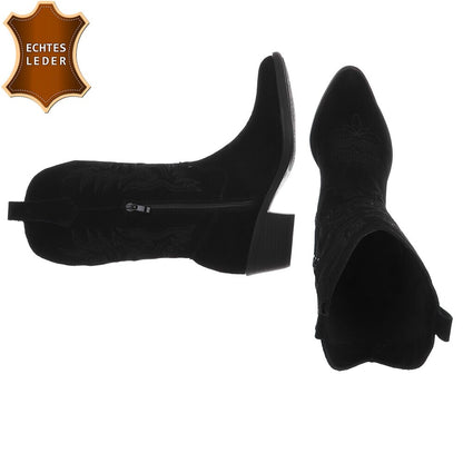 Chaussures femme bottes western coachella en daim veritable noir