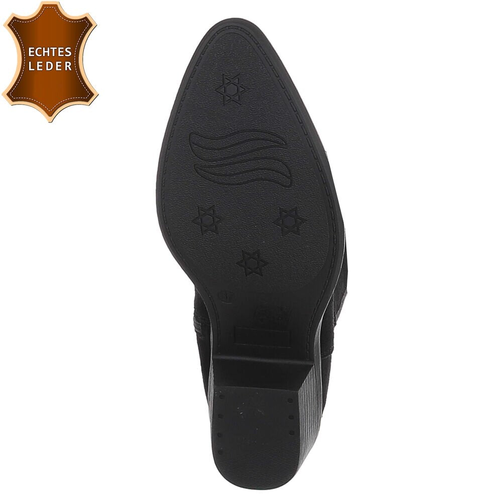 Chaussures femme bottes western coachella en daim veritable noir