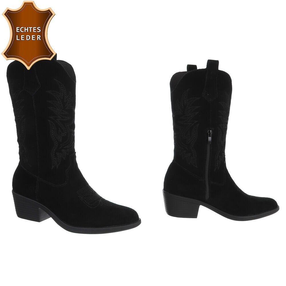 Chaussures femme bottes western coachella en daim veritable noir