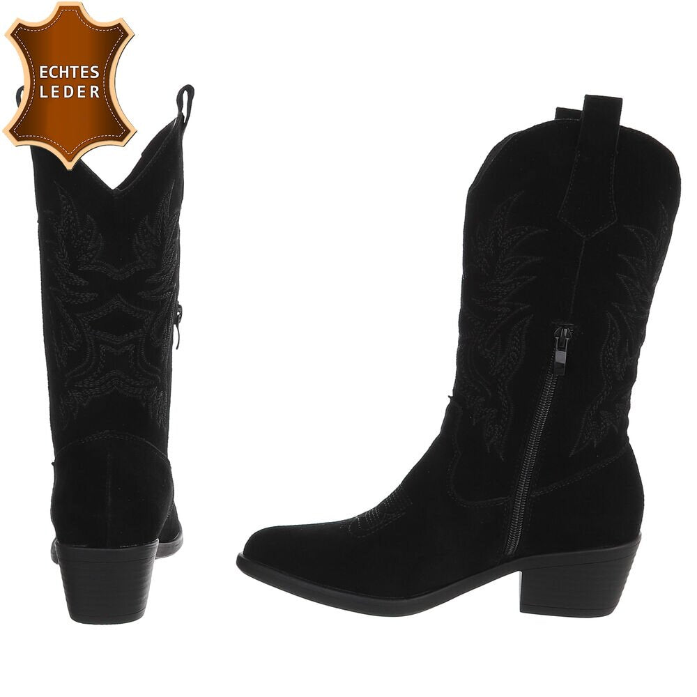 Chaussures femme bottes western coachella en daim veritable noir