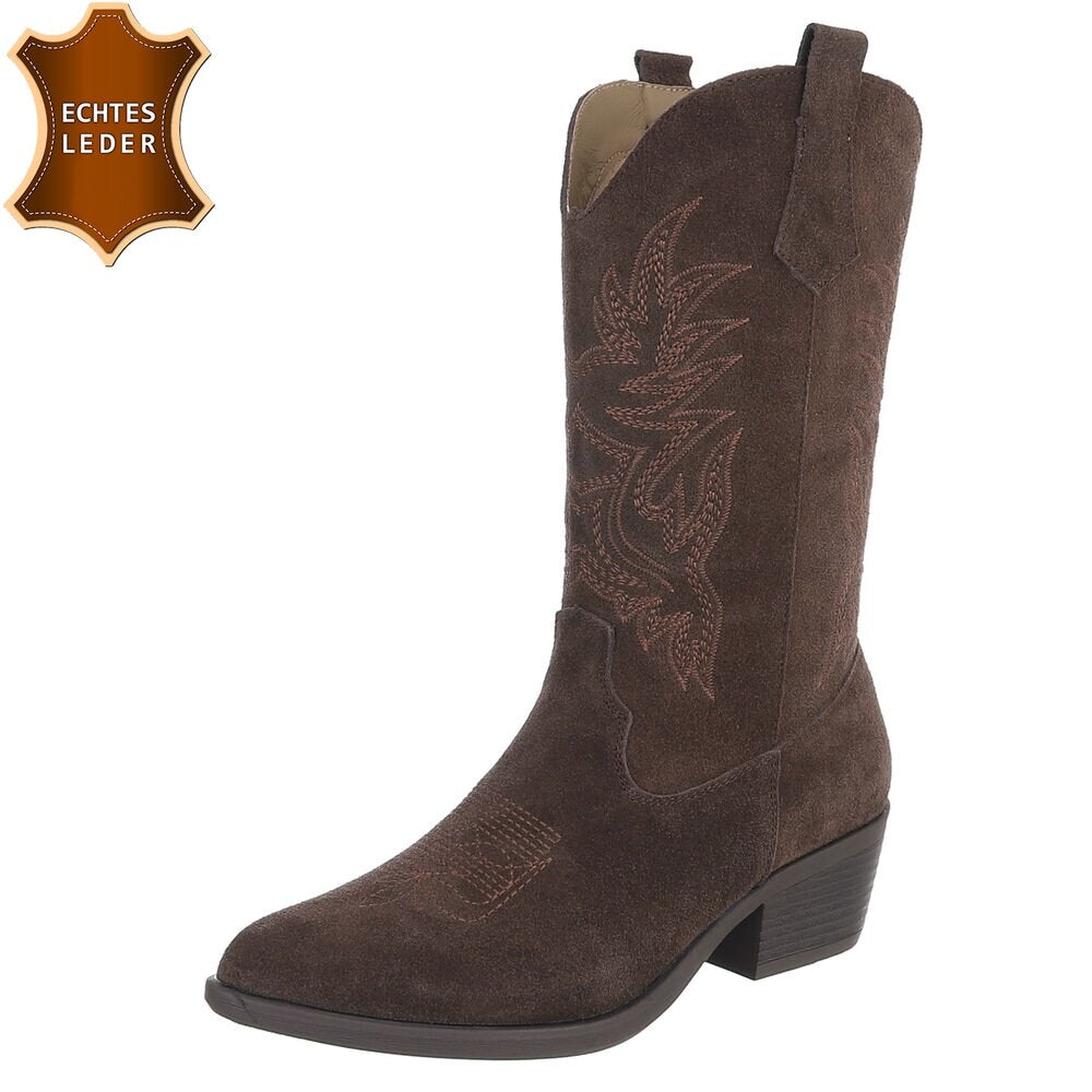Chaussures femme bottes western coachella en daim veritable marron