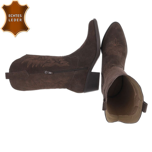 Chaussures femme bottes western coachella en daim veritable marron