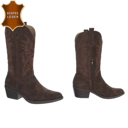 Chaussures femme bottes western coachella en daim veritable marron